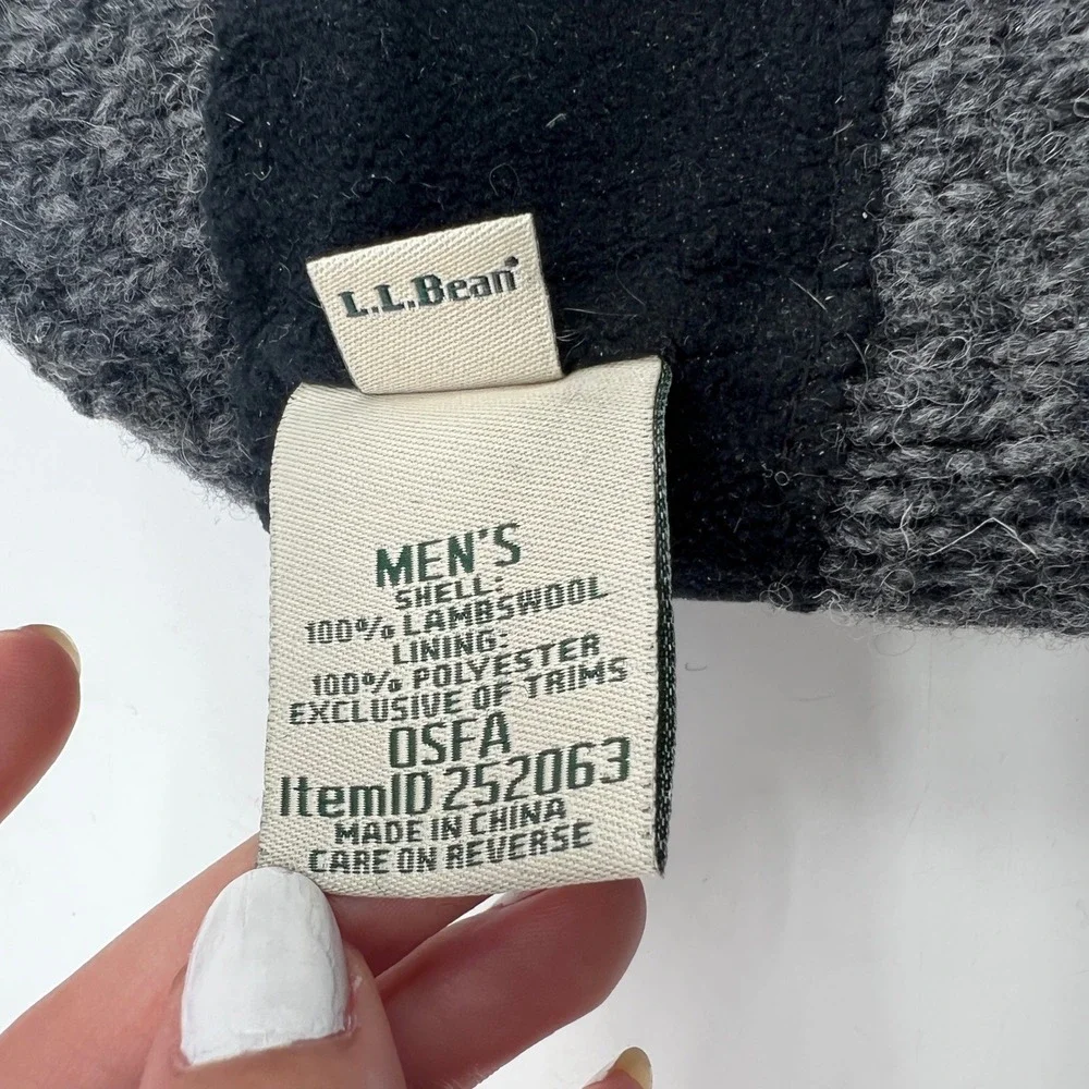 L.L. Bean Beanie Mens OSFA Gray Watch Cap Lambswool Fleece Lined 252063 Knit Hat